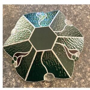 Stained Glass Platter/ Shallow Bowl Green 13" Across - Beautiful Unique